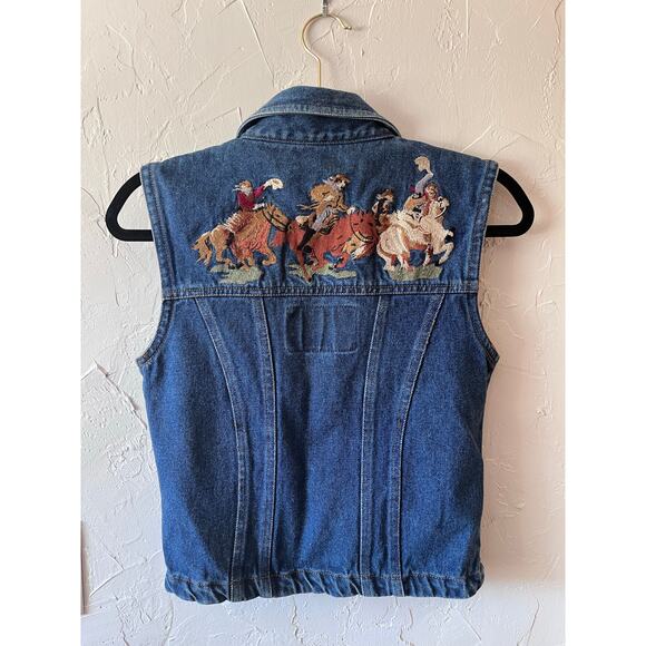 Vintage Denim Embroidered Horse Vest Sz S - Picture 4 of 6